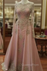 Plus Size Muslim Evening Dress A-Line Long Sleeves Pearls Lace Islamic Dubai Kaftan Saudi Arabic Long Evening Gown