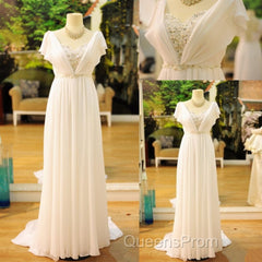 Popular Vintage Wedding Dress Bohemia Short Sleeves Beads Peals Chiffon Bridal Dress