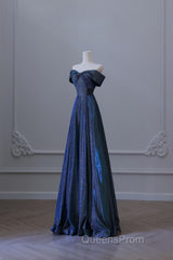 Pretty A Line Off The Shoulder Blue Sequin Long Evening Prom Dress Evening Gowns