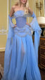 Pretty A Line Off The Shoulder Maxi Long Party Light Blue Chiffon Classy Prom Dress Classy Evening Dress