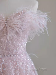 Pretty A Line Off The Shoulder Pink Sequin Long Evening Party Dress Evening Prom Dress