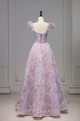 Pretty A Line Spaghetti Straps Pink Floral Long Length Evening Dress Evening Prom Dress