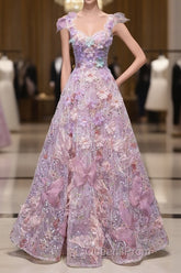 Pretty A Line Spaghetti Straps Pink Floral Long Length Evening Dress Evening Prom Dress