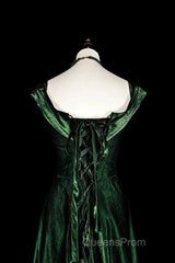 Pretty A Line Sweetheart Ruffles Long Evening Dress Green Velvet Evening Prom Dress