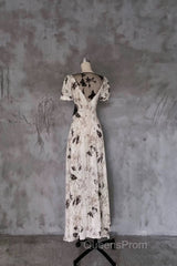 Pretty A Line V Neckline Floral Long Evening Prom Dress Birthday Dress For Women