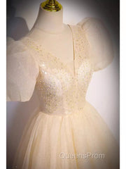 Pretty A Line V Neckline Short Sleeves Long Evening Party Dress Evening Prom Dress