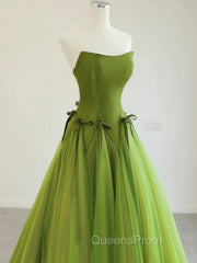 Pretty Ball Gown Strapless Bud Green Tulle Evening Prom Dress Evening Dress