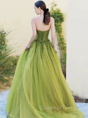 Pretty Ball Gown Strapless Bud Green Tulle Evening Prom Dress Evening Dress