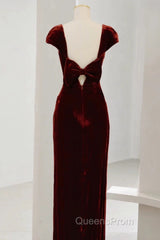 Pretty Mermaid Burgundy Velvet Slit Evening Dress Evening Prom Dress