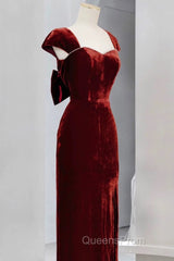 Pretty Mermaid Burgundy Velvet Slit Evening Dress Evening Prom Dress