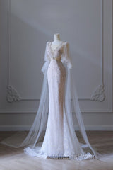 Pretty Mermaid Long Sleeves Pink Evening Prom Dress Evening Gowns