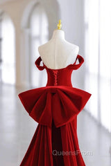 Pretty Mermaid Off The Shoulder Burgundy Satin Long Evening Dress Evening Prom Dress