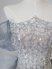 Pretty Mermaid Off The Shoulder Sequin Blue Long Evening Prom Dress Evening Gowns