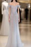 Pretty Mermaid Off The Shoulder Silver Sequin Evening Dress Evening Prom Dress