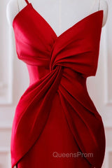 Pretty Mermaid One Shoulder Red Satin Long Evening Dress Evening Prom Dress