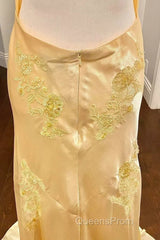 Pretty Mermaid Spaghetti Straps Yellow Backless Long Party Dress Evening Prom Dress