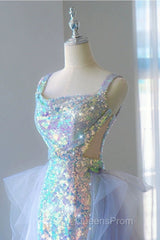 Pretty Mermaid Square Neckline Sequin Long Evening Dress Evening Prom Dress