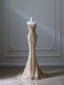 Pretty Mermaid Strapless Gold Sequin Beads Long Classy Prom Dress Classy Evening Dress