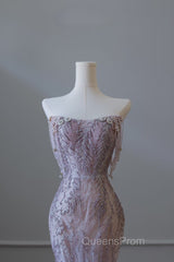 Pretty Mermaid Strapless Lilac Sequin Beads Long Evening Prom Dress Formal Evening Dress