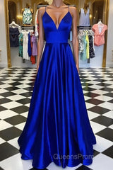Pretty Royal Blue A-line Spaghetti Straps Evening Prom Dress, Evening Dress