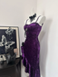 Pretty Spaghetti Straps Purple Velvet Ruffle Party Dress Birthday Classy Evening Dress