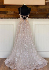 Princess A-line Sweetheart Sleeveless Sweep Train Metallic Yarn Evening Prom Dress