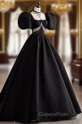 Princess Ball Gown Black Lace Long Evening Prom Dress