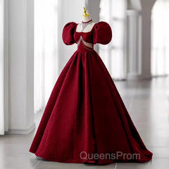 Princess Ball Gown Red Lace Long Evening Prom Dress