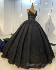 Princess Ball Gown Spaghetti Straps Beaded Black Wedding Dress