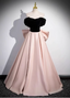 Princess Black & Pink Panel A-Line Off-The-Shoulder Bow Velvet Satin Long Classy Prom Dress