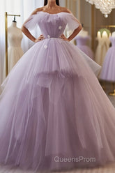 Princess Lavender Tulle Floral Long Evening Prom Dress, Lavender Formal Evening Dress, Purple Ball Gown