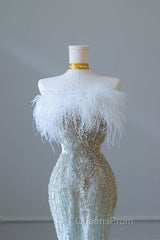 Princess Mermaid Strapless Neckline Long Sequin Light Sky Blue Long Wedding Dress Brides Dress