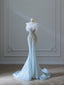 Princess Mermaid Strapless Neckline Long Sequin Light Sky Blue Long Wedding Dress Brides Dress
