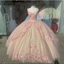 Princess Pink Quinceanera Dress Lace Appliques Sweet 15 Party Classy Prom Ball Gown