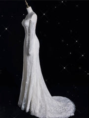 Princess Sheath Off The Shoulder White Lace Long Wedding Dress Brides Dress