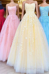 Princess Straps Long Evening Prom Dress with Lace Appliques,Evening Gowns
