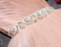 Strapless Blush Pink Tulle Short With Sash Sweet 16 Cute Evening Prom Dress