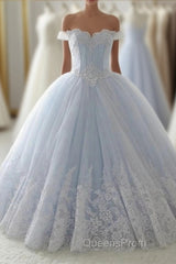 Light Blue Lace Sweetheart A Line Long Princess Evening Prom Dress