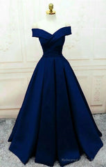 Navy Blue Party Gown Simple Satin Long Prom Dress