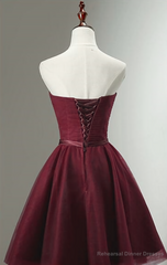 Beautiful Burgundy Knee Length Lace Up Tulle Party Dress, Homecoming Dress, Short Prom Dress