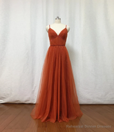 Bridesmaid Dresses, Burnt Tulle Bridesmaid Dress, 2025 Spaghetti Straps Boho