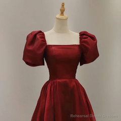 Prom Dresses, Vintage Evening Gown Womens Short Sleeve With Square Collar Ankle Length Formal Plain