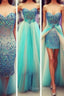 Sexy Colored Crystal Rhinestones Removable Skirt Sheath Long Heavy Beadings Green Champagne Long Evening Prom Dress