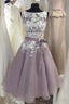 A Line Knee Length 2025 Appliques Bateau Neck V Back Short Plus Size Ready to Wear Homecoming Dresses