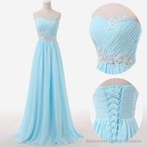 Light Blue Prom Dresses, Sweetheart Evening Gowns Modest Formal Dresses, Beaded Prom Dresses, 2025 Fashion Evening Gown Corset Evening Dress