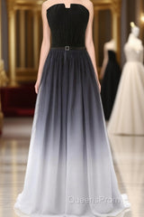 Hot Sales Navy Blue Ombre Gradient Chiffon Long Black Belt Ombre Black Gradient Custom Made Cheap Women Evening Prom Dress