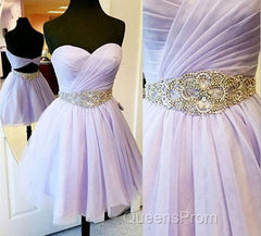 Charming Empire Waist Lavender Sweetheart Backless Short Fashion Beaded Belt Short For Sweet 16 Mini Length Skirt Evening Prom Dress
