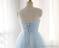 Simple Light Blue Short Tulle Elegant Charming Homecoming Dresses