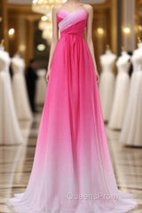 Pretty Pink Sweetheart Long Gradient Chiffon Elegant Evening Prom Dress