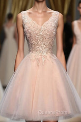 Blush Pink V Neck Applique Short Top Selling 2024 Homecoming Dress